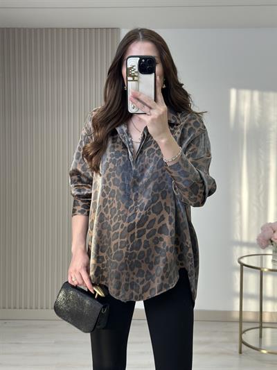 Leopar Desen Oversıze Gömlek