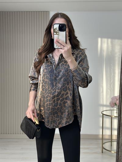 Leopar Desen Oversıze Gömlek