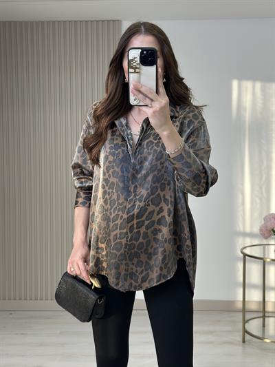 Leopar Desen Oversıze Gömlek