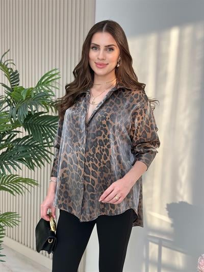 Leopar Desen Oversıze Gömlek