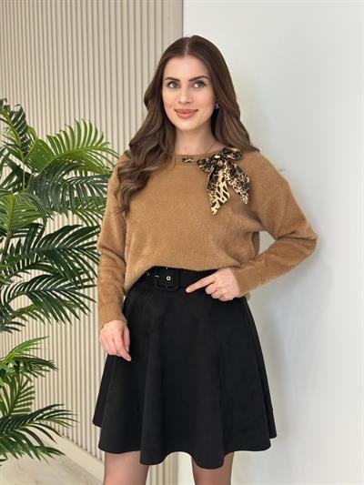 Leopar Fularlı Angora Kazak Camel