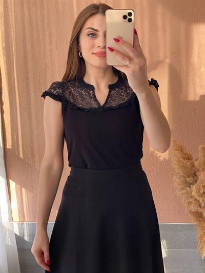 Light Güpürlü Bluz Siyah