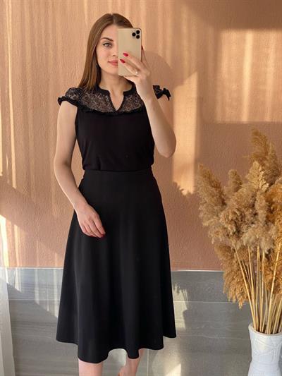 Light Güpürlü Bluz Siyah