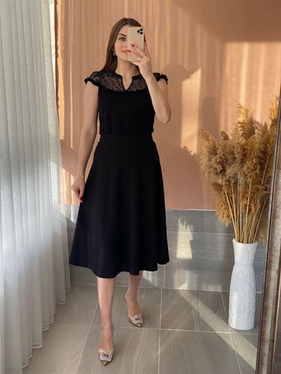 Light Güpürlü Bluz Siyah