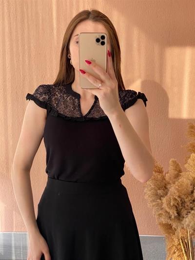 Light Güpürlü Bluz Siyah