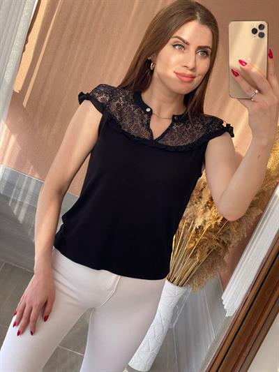 Light Güpürlü Bluz Siyah