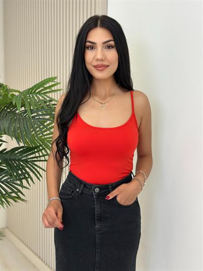 Likralı Askılı Atlet Kırmızı