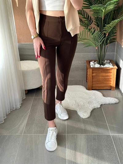 Likralı Çımalı Boru Paça Pantolon Kahverengi