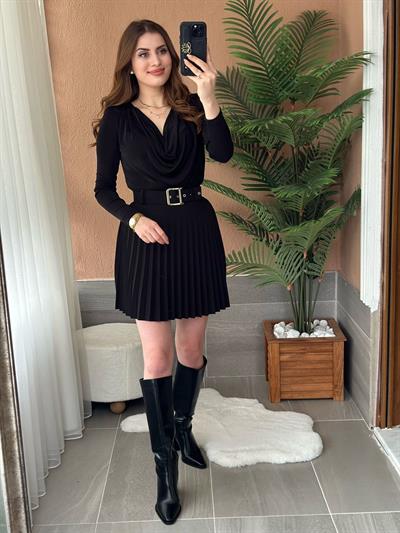 Likralı Degaje Yaka Bodysuit Siyah