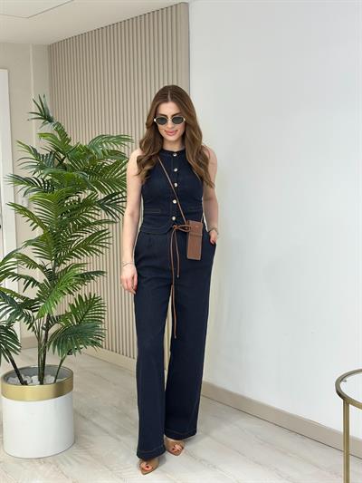 Likralı Jean Yelekli Takım 