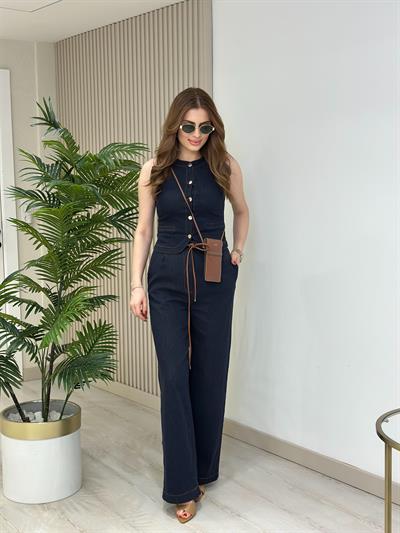 Likralı Jean Yelekli Takım 