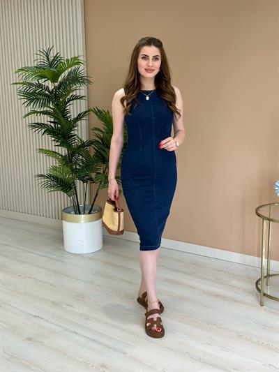 Likralı Kot Kalem Elbise