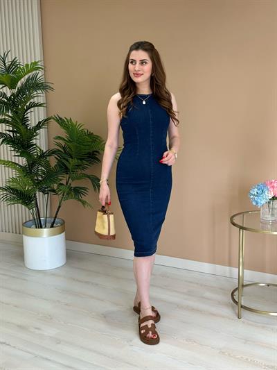 Likralı Kot Kalem Elbise