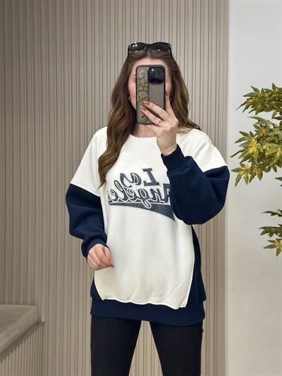 Los Angeles Lacivert Baskılı İçi Şardonlu Sweatshirt