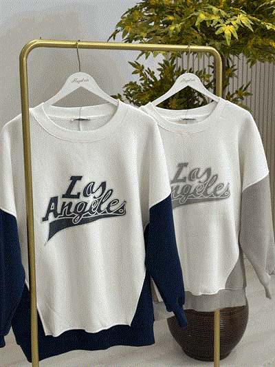 Los Angeles Lacivert Baskılı İçi Şardonlu Sweatshirt