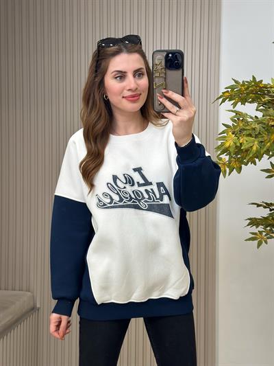Los Angeles Lacivert Baskılı İçi Şardonlu Sweatshirt