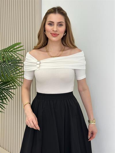 Madonna Yaka Modal Kumaş Tshirt Beyaz