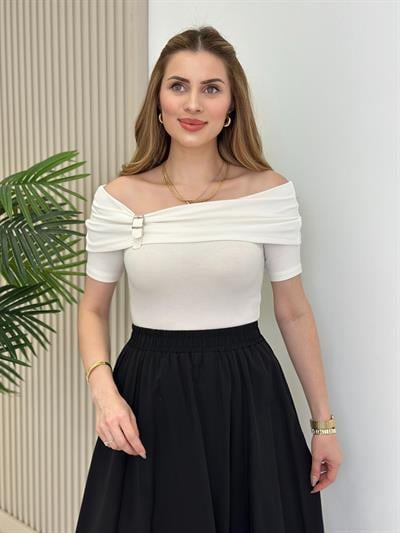 Madonna Yaka Modal Kumaş Tshirt Beyaz