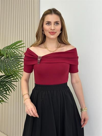 Madonna Yaka Modal Kumaş Tshirt Bordo