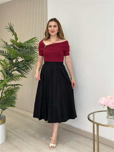 Madonna Yaka Modal Kumaş Tshirt Bordo