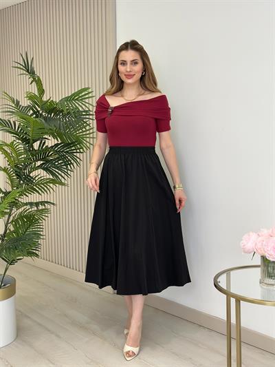 Madonna Yaka Modal Kumaş Tshirt Bordo