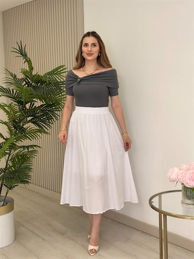 Madonna Yaka Modal Kumaş Tshirt Antrasit