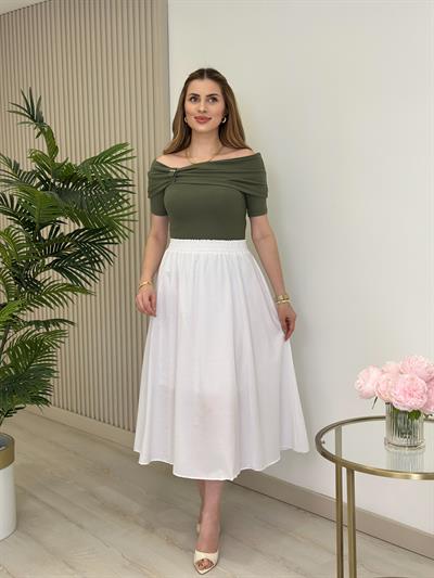 Madonna Yaka Modal Kumaş Tshirt Haki