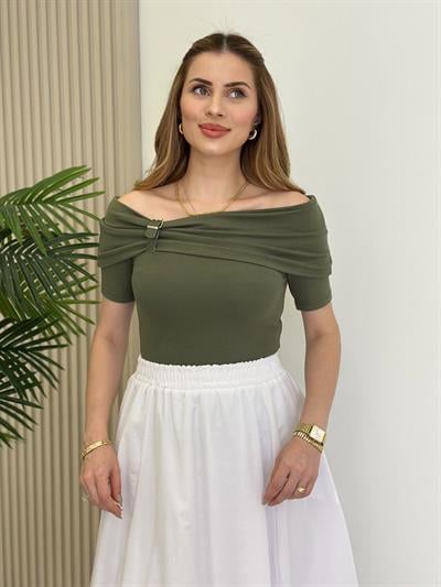 Madonna Yaka Modal Kumaş Tshirt Haki