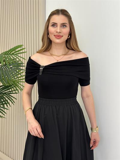 Madonna Yaka Modal Kumaş Tshirt Siyah