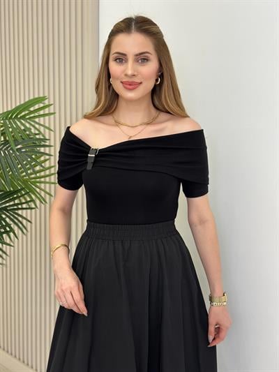 Madonna Yaka Modal Kumaş Tshirt Siyah