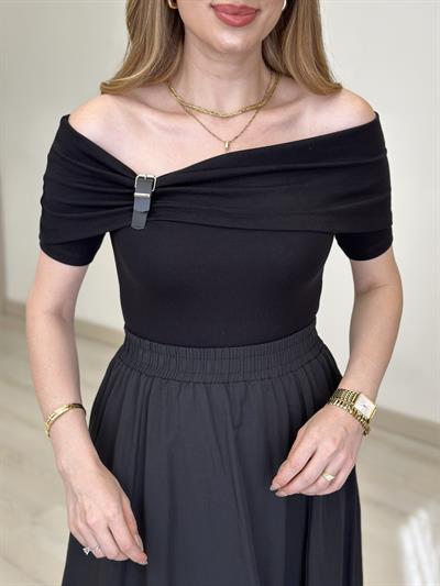 Madonna Yaka Modal Kumaş Tshirt Siyah