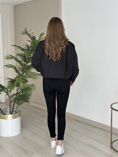 Marka Model Omuzdarı Apoletli Drapeli Trenç Siyah