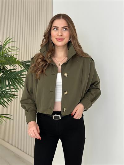 Marka Model Omuzdarı Apoletli Drapeli Trenç Haki Yeşil