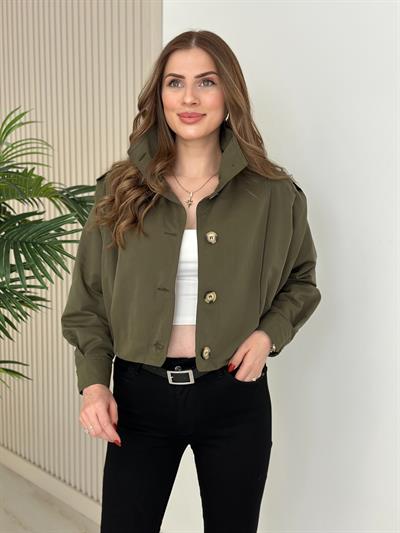 Marka Model Omuzdarı Apoletli Drapeli Trenç Haki Yeşil