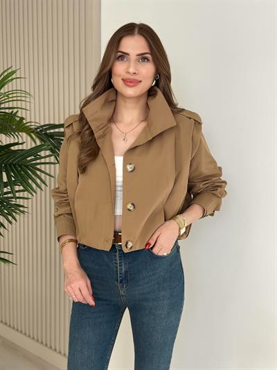 Marka Model Omuzdarı Apoletli Drapeli Trenç Camel