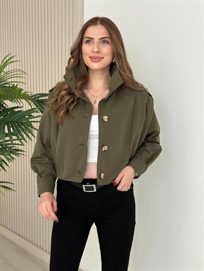 Marka Model Omuzdarı Apoletli Drapeli Trenç Haki Yeşil