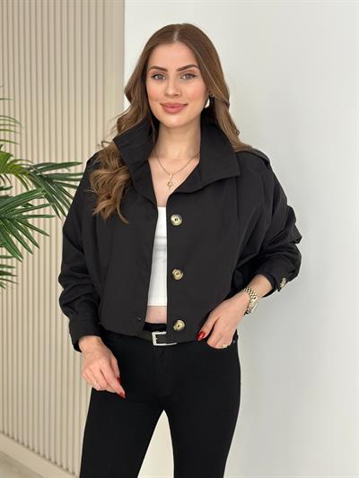 Marka Model Omuzdarı Apoletli Drapeli Trenç Siyah