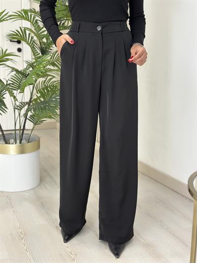 Massi Beli Lastikli Önü Pensli Krep Kumaş Pantolon Siyah