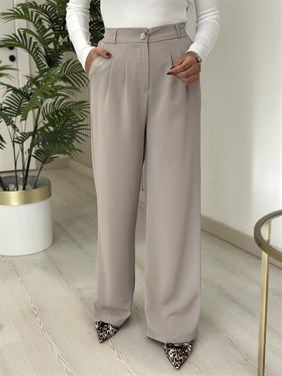 Massi Beli Lastikli Önü Pensli Krep Kumaş Pantolon Bej