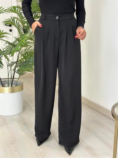 Massi Beli Lastikli Önü Pensli Krep Kumaş Pantolon Siyah