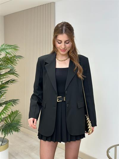 Massi Vatkalı Kolları Dikişli Rahat Blazer Ceket Siyah