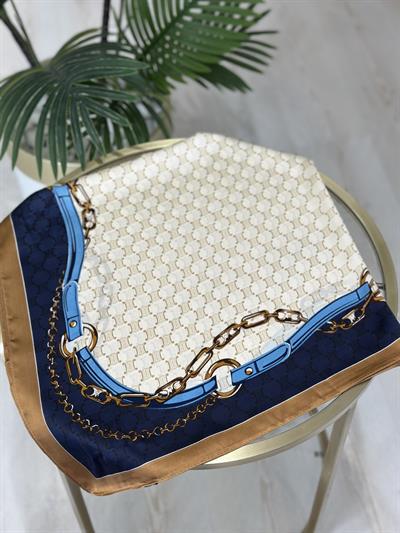 Mavi Zincir Desenli Fular