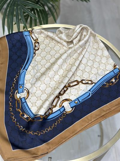 Mavi Zincir Desenli Fular