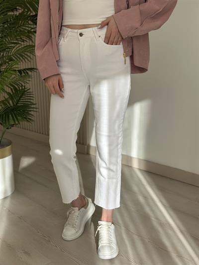 Melbourne Kesik Paça Jean Beyaz