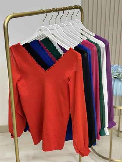 Merdiven Yaka Şifon Kol Özel Seri Elit Triko Mor