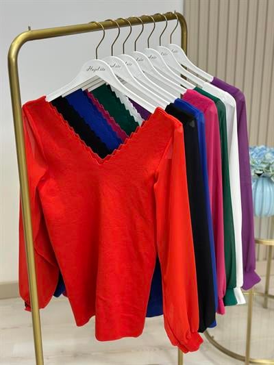 Merdiven Yaka Şifon Kol Özel Seri Elit Triko Siyah