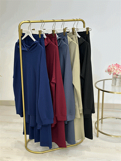 Modal Kumaş Geniş Kalıp Kapşonlu Takım Bordo