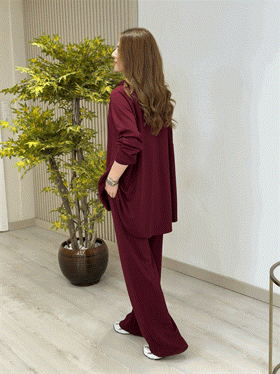 Modal Kumaş Geniş Kalıp Kapşonlu Takım Bordo