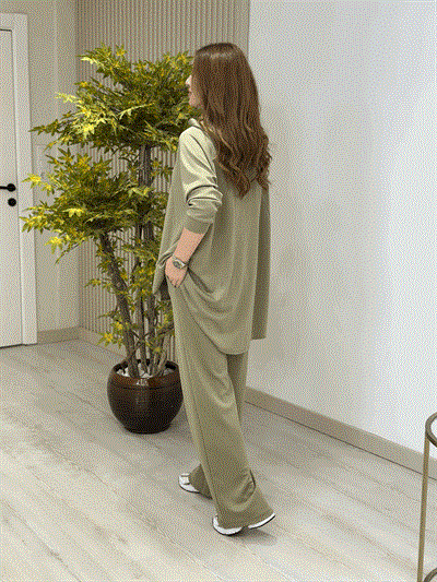 Modal Kumaş Geniş Kalıp Kapşonlu Takım Haki