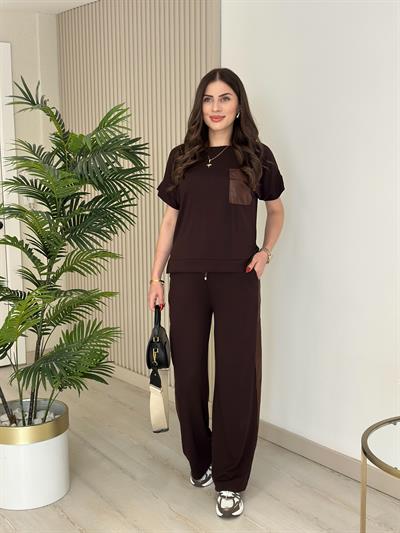 Modal Kumaş Likralı Takım Kahve